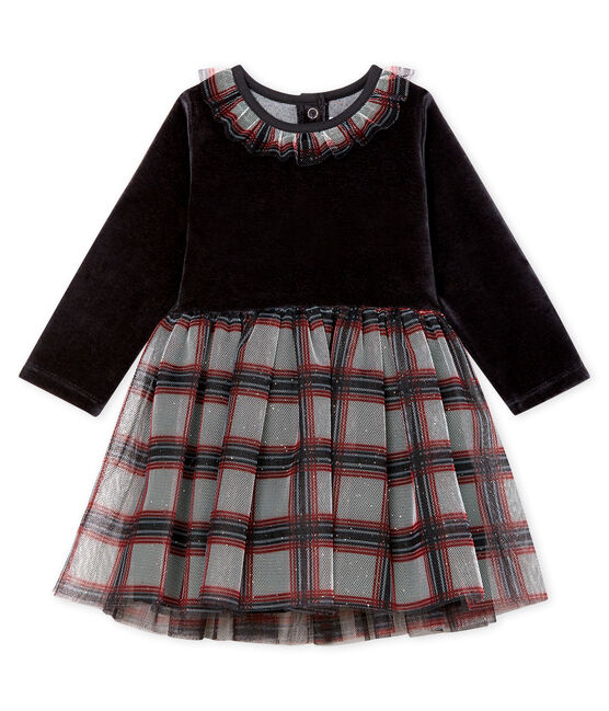 Langärmeliges Babykleid aus Materialmix für Mädchen schwarz NOIR/weiss MULTICO