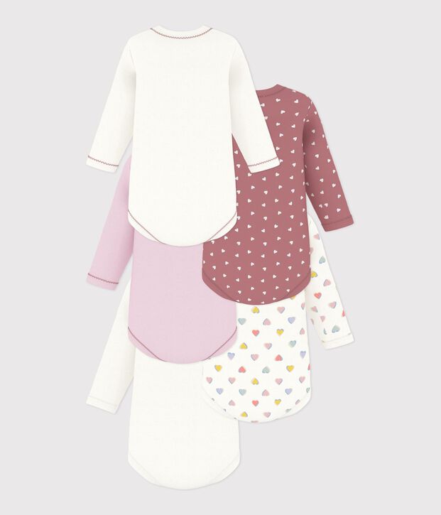 Set lang&auml;rmeliger Baby-Bodys aus Baumwolle mit Herzmotiv vielfarbig