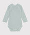 Langärmeliger Baby-Wickelbody aus Baumwolle blau PAUL/weiss MARSHMALLOW