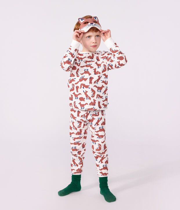 Kinder-Pyjama zum Verkleiden mit Fuchsmotiv aus Baumwolle weiss/vielfarbig
