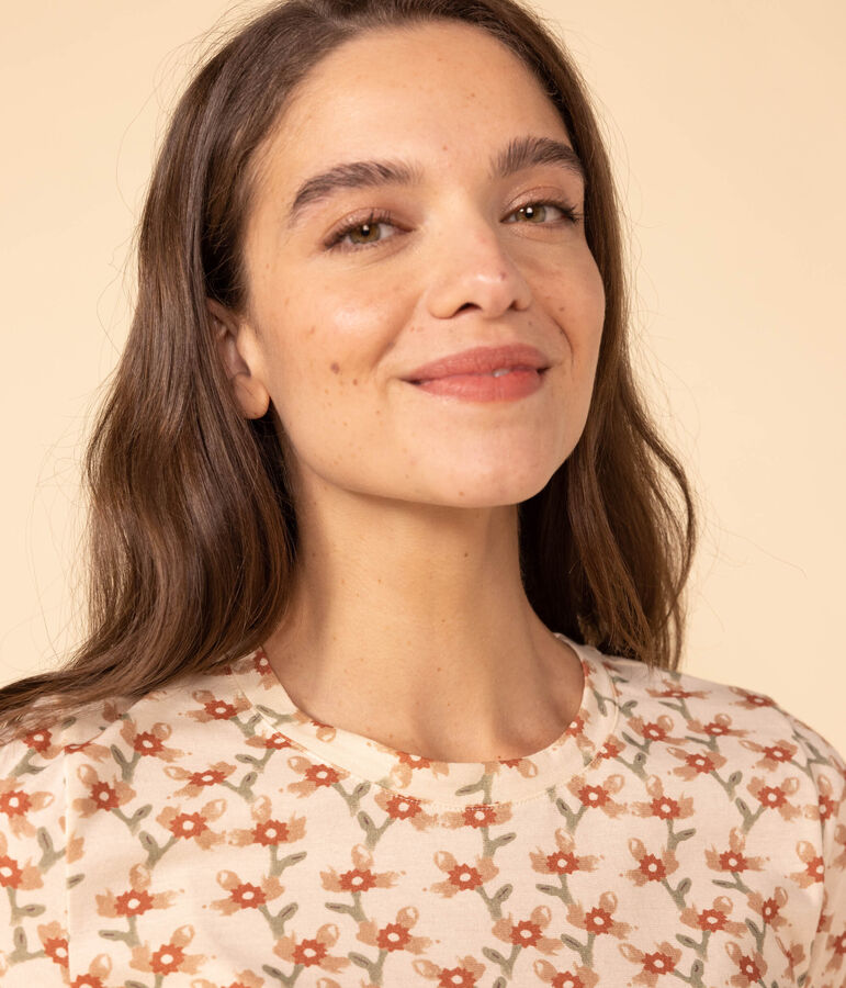 Damen-T-Shirt LE DROIT aus Baumwolle mit Rundhalsausschnitt naturfarben/vielfarbig