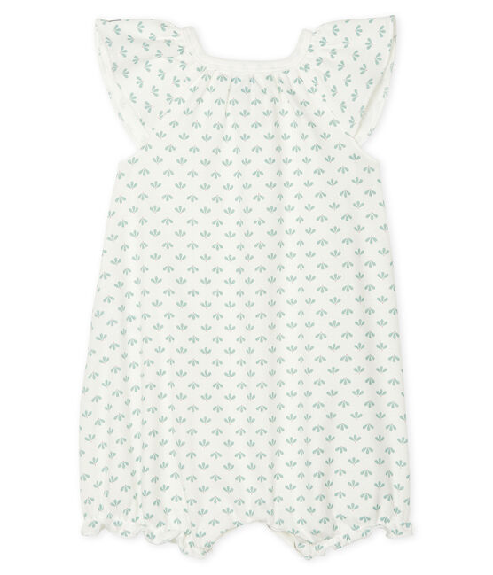 Baby-Kurzoverall Mädchen aus Rippstrick weiss MARSHMALLOW/weiss MULTICO