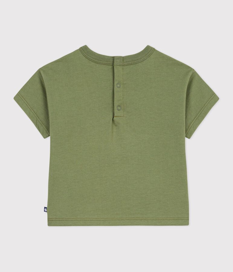 Kurz&auml;rmeliges Baby-T-Shirt aus Baumwolle mit M&ouml;wenmotiv gr&uuml;n OLIVINE