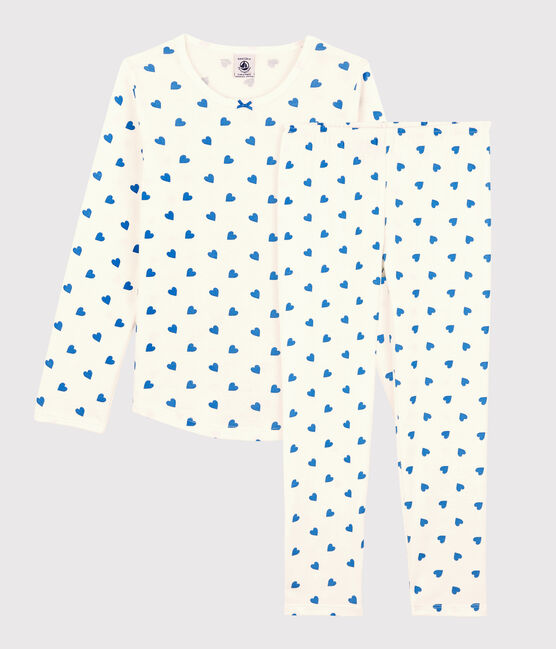 Kinderpyjama aus Baumwolle mit blauen Herzen für Mädchen weiss MARSHMALLOW/blau BRASIER