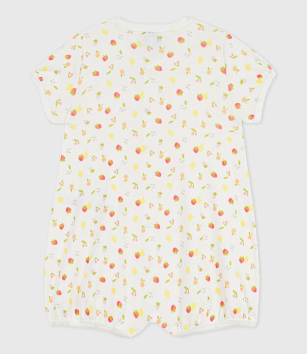 Baby-Kurzoverall aus Baumwolle mit Fruchtmotiv weiss/rosa