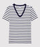 T-Shirt L’ICONIQUE aus Baumwolle mit V-Ausschnitt für Damen weiss MARSHMALLOW/blau SMOKING