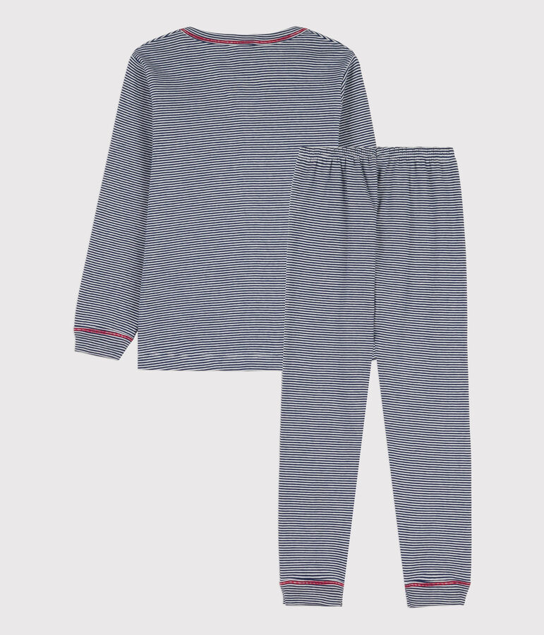 Kinderpyjama aus Baumwolle mit Ringelstreifen f&uuml;r Jungen blau/weiss