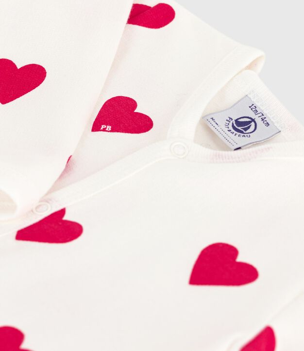 Baby-Schlafanzug (unisex) aus Baumwolle mit Herzchen-Print weiss/rot