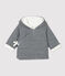Gestreifte Babyjacke aus Bio-Baumwoll-Velours mit Kapuze weiss MARSHMALLOW/blau SMOKING