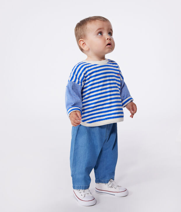 Lang&auml;rmeliges Baby-T-Shirt aus Baumwolle mit Streifen blau/naturfarben