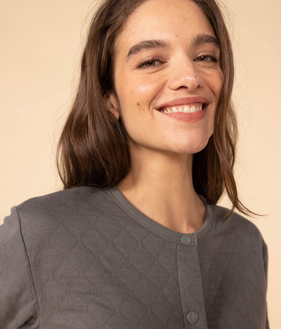 Damen-Cardigan aus Doppeljersey mit Druckknöpfen grün THUYA