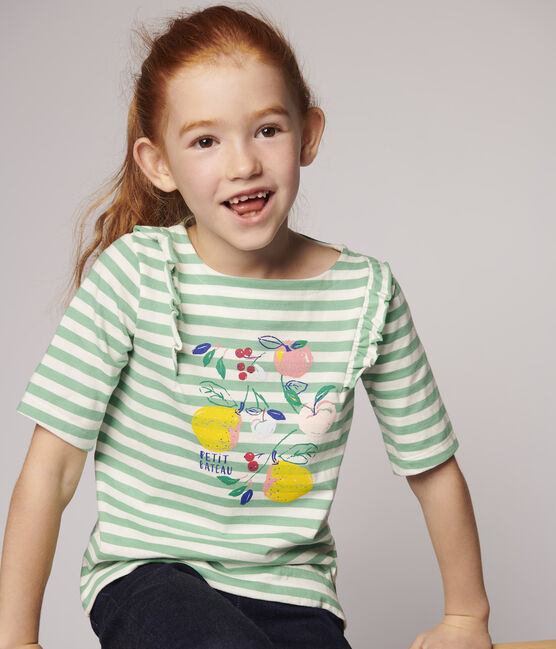Kurzärmeliges Kinder-T-Shirt aus Jersey für Mädchen grün ALOEVERA/weiss MARSHMALLOW