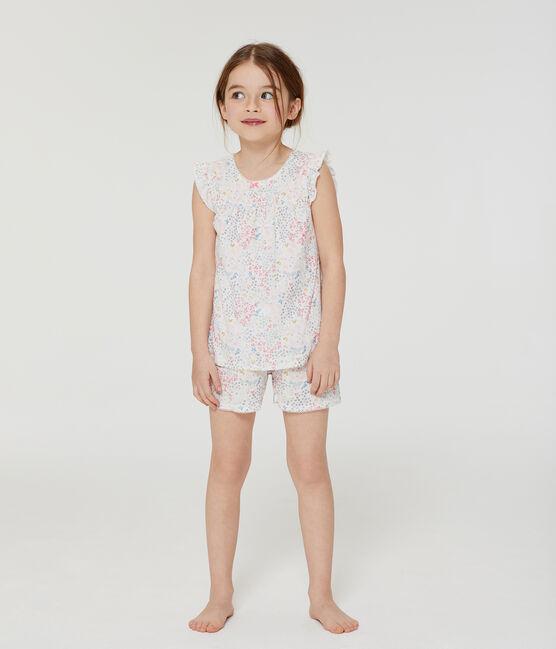 Rippstrick-Kurzpyjama für kleine Mädchen weiss MARSHMALLOW/weiss MULTICO