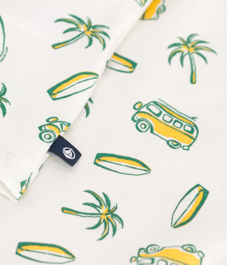Kurz&auml;rmeliges Baby-T-Shirt aus Baumwolle mit Schiffchenmuster weiss/gelb