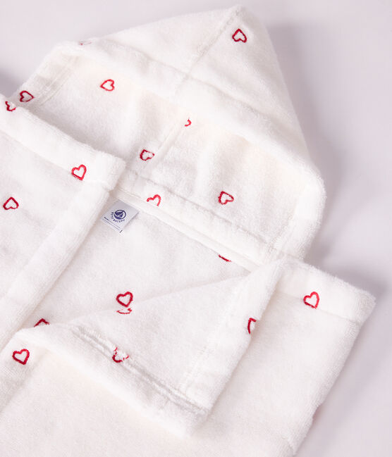 Baby-Badehandtuch aus Frottee mit bestickten Herzen weiss MARSHMALLOW/rosa CHARME