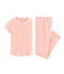 Kurzärmeliger Rippstrick-Pyjama für kleine Mädchen rosa ROSAKO/weiss MARSHMALLOW