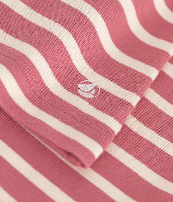 Geknöpftes Damen-Streifenshirt "Marinière" aus Baumwolle rosa ROSEWOOD/ AVALANCHE