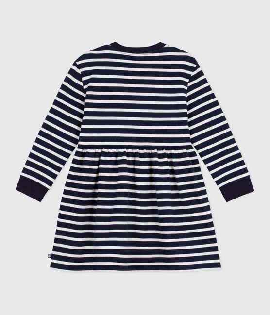 Langärmeliges Kinder-Kleid aus Baumwolle blau SMOKING/weiss MARSHMALLOW