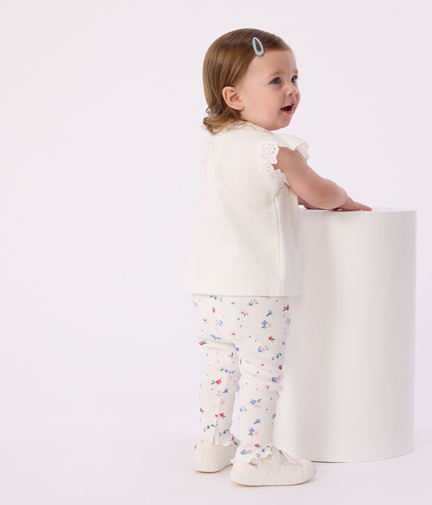 Baby-Leggings aus Baumwolle mit Blumenmuster weiss/vielfarbig