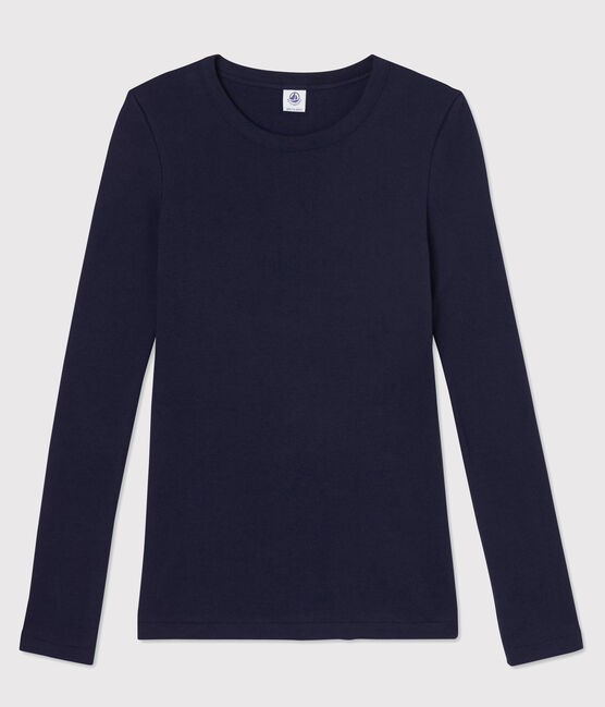 Eng anliegendes T-Shirt mit Rundhalsausschnitt aus Baumwolle für Damen blau SMOKING