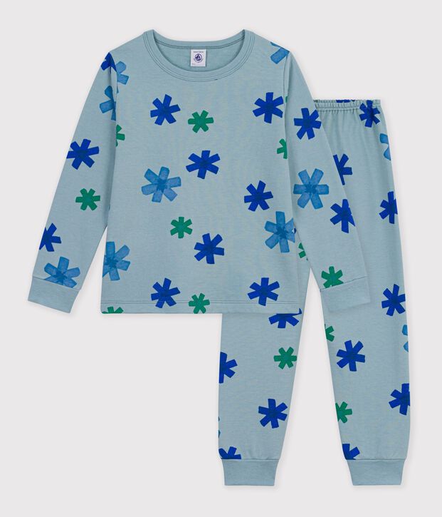 Kinder-Pyjama aus Molton mit Schneeflocken grau/vielfarbig