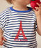 Kurzärmeliges Baby-T-Shirt aus feinem Jersey weiss MARSHMALLOW/blau MEDIEVAL