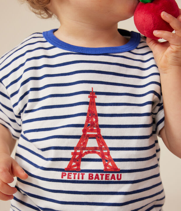 Kurz&auml;rmeliges Baby-T-Shirt aus feinem Jersey weiss/blau