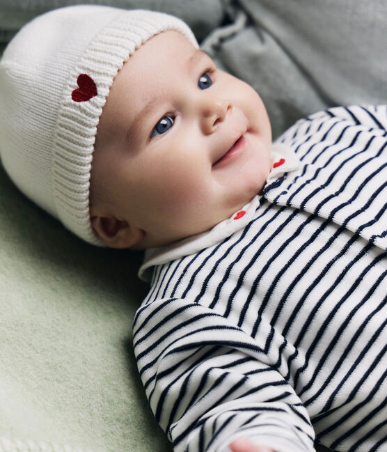 Newborn-Mützchen aus Baumwollstrick weiss MARSHMALLOW