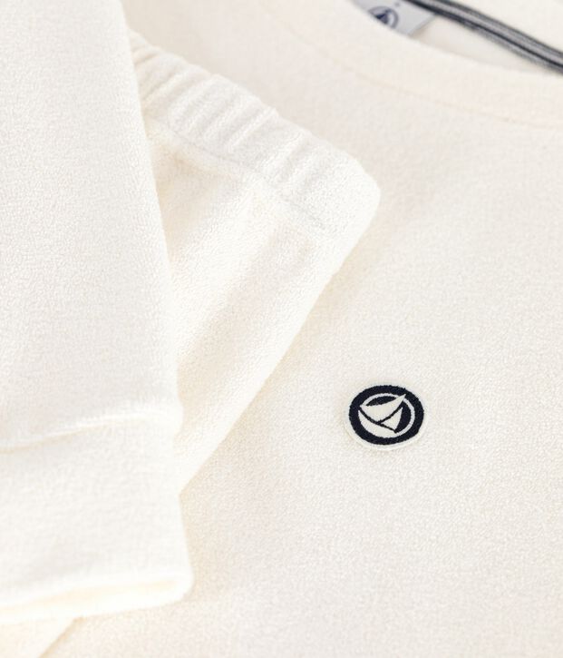 Damen-Pyjama aus einfarbigem Baumwoll-Frottee MILK