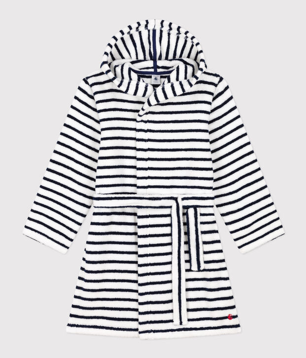 Gestreifter Bademantel aus Frottee f&uuml;r kleine M&auml;dchen/kleine Jungen weiss/blau