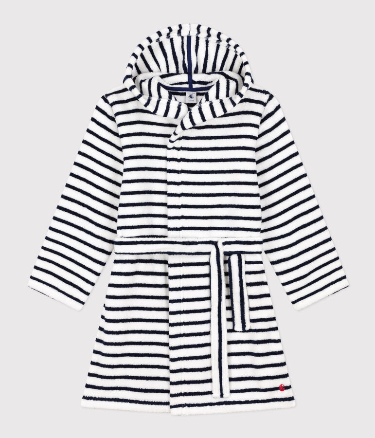 Gestreifter Bademantel aus Frottee f&uuml;r kleine M&auml;dchen/kleine Jungen weiss/blau