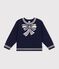 Kinder-Pullover aus Wolle und Baumwolle mit Schleifenmotiv blau/beige