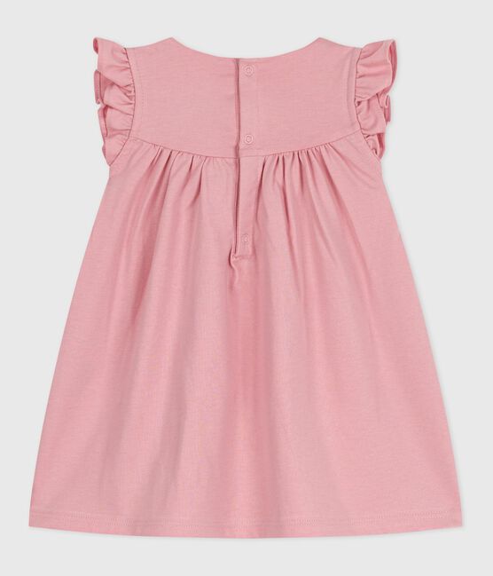 Ärmelloses Baby-Kleid aus einfarbiger Baumwolle mit gestickten Verzierungen am Kragen rosa CHARME