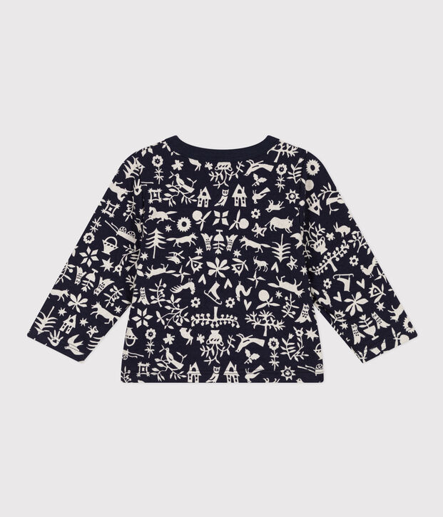Baby-Cardigan aus gestepptem Doppeljersey mit Aufdruck blau/naturfarben
