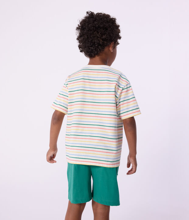 Kurz&auml;rmeliges Kinder-T-Shirt aus Baumwolle mit Streifen weiss/vielfarbig