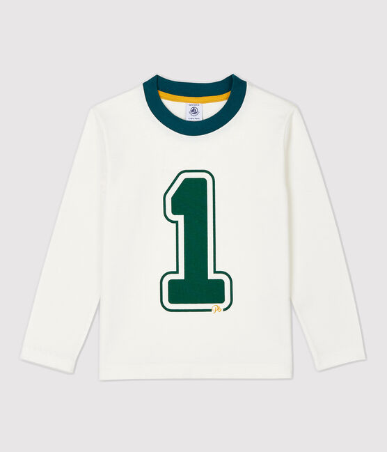 Langärmeliges Kinder-T-Shirt aus Baumwolle für Jungen weiss MARSHMALLOW 1