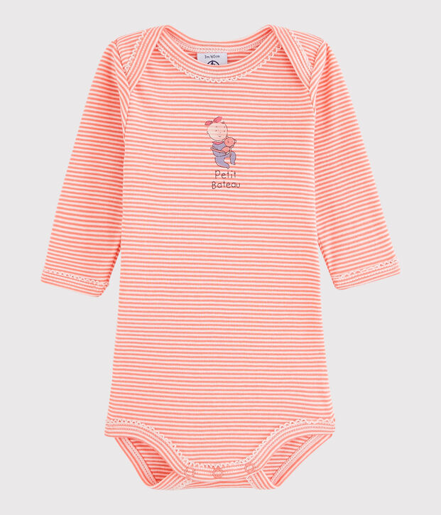 Lang&auml;rmeliger Baby-Body M&auml;dchen orange/weiss