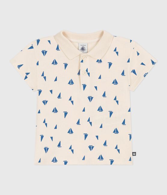Kurzärmeliges Baby-Poloshirt aus Baumwolle mit Schiffchenmuster blau AVALANCHE/weiss PERSE