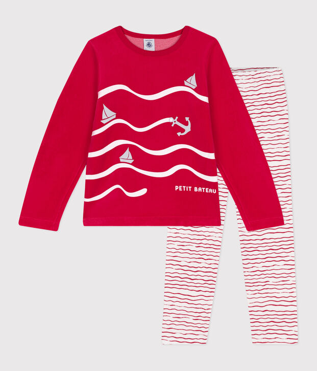 Kinder Pyjama aus Nicki rot/vielfarbig