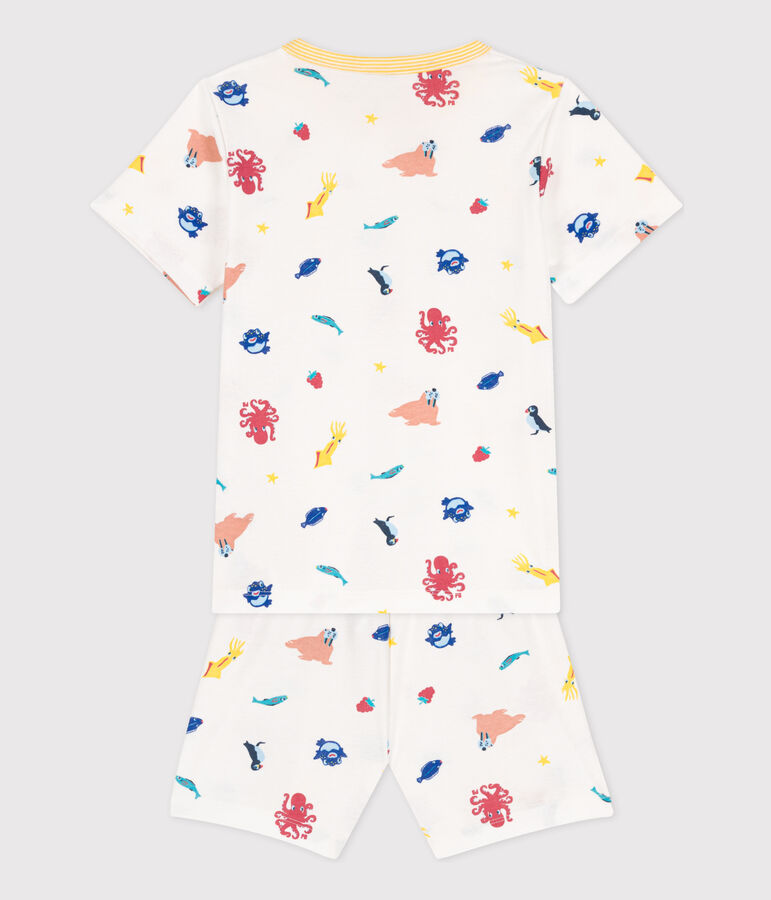 Kinder-Kurzpyjama aus Baumwolle mit Leuchteffekt weiss/vielfarbig