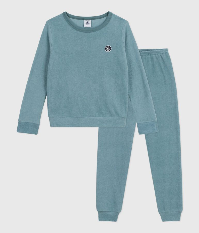 Kinder-Pyjama aus einfarbigem Baumwoll-Frottee blau