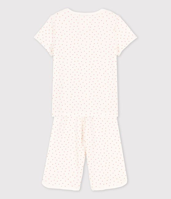 Kinderpyjama aus Baumwolle mit kleinen Herzen für Mädchen weiss MARSHMALLOW/ PAPAYE