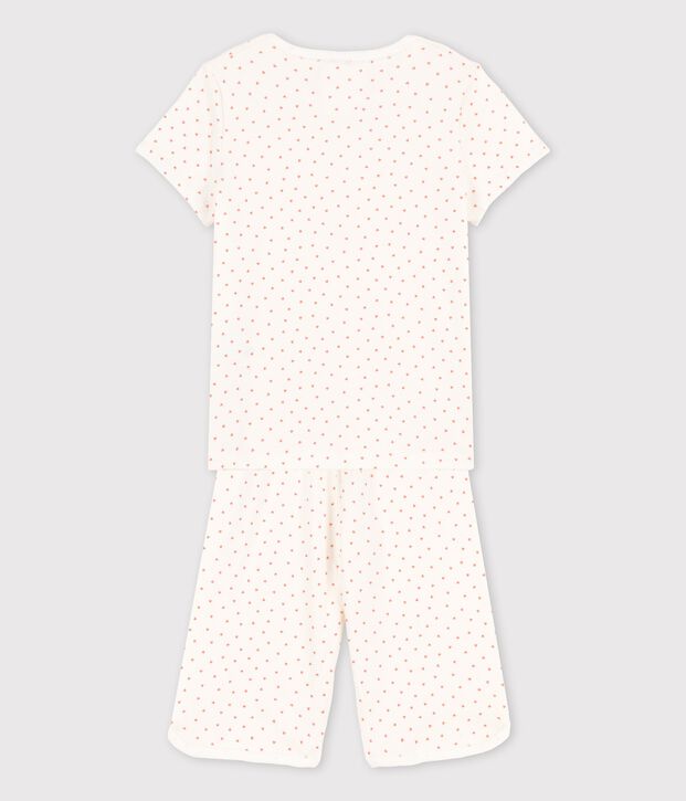 Kinderpyjama aus Baumwolle mit kleinen Herzen f&uuml;r M&auml;dchen weiss/rosa