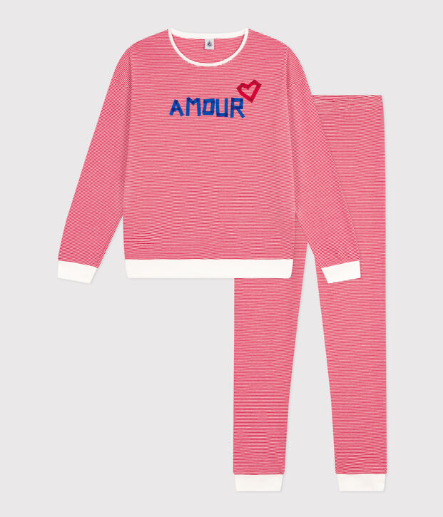 Pyjama aus Baumwolle mit Streifen f&uuml;r Damen rot/weiss