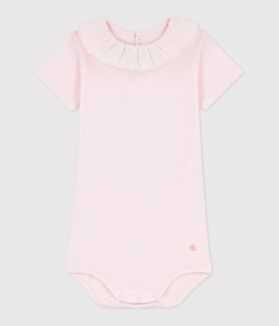Baby-Body mit Kragen aus einfarbiger Baumwolle rosa BARELY