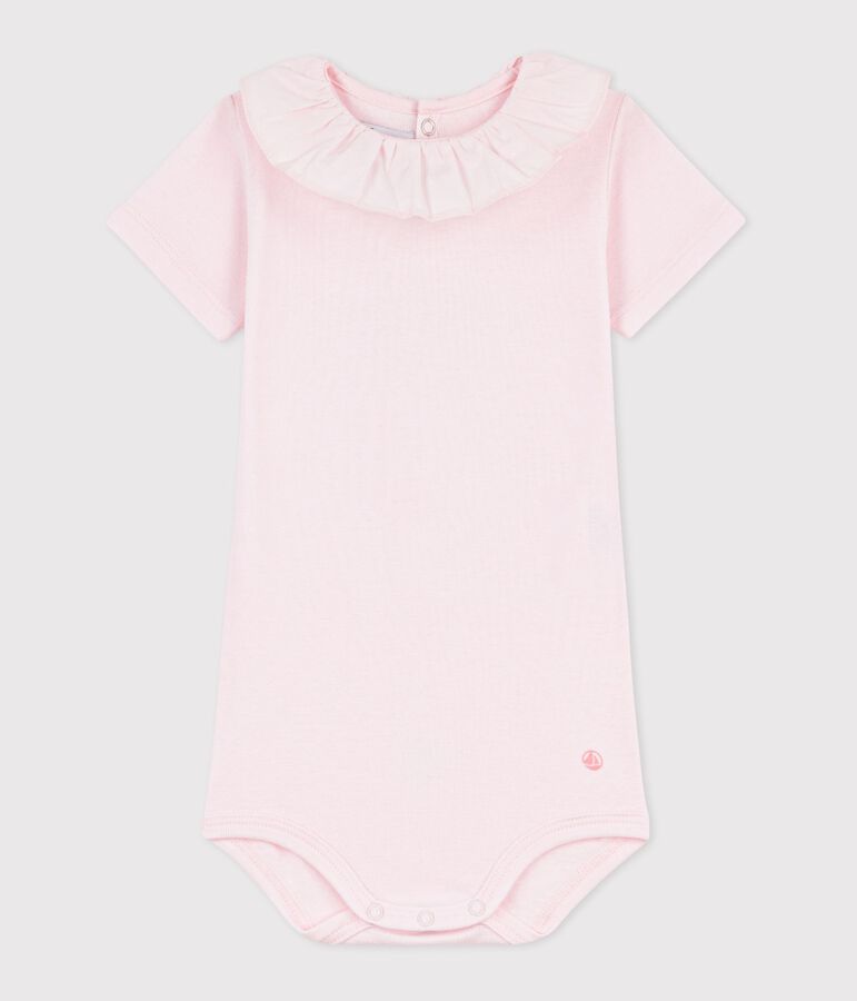 Baby-Body mit Kragen aus einfarbiger Baumwolle rosa