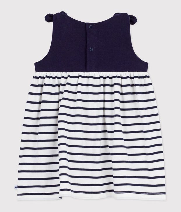 &Auml;rmelloses Baby-Kleid aus Baumwolle mit Streifen blau/weiss