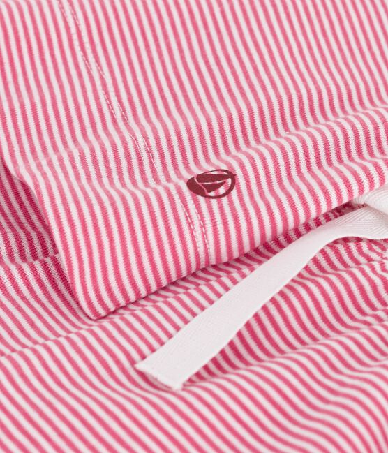 Kurzärmeliger Kinder-Pyjama aus Baumwolle mit weiten Beinen und Streifen rosa PEONIA/ MARSHMALLOW