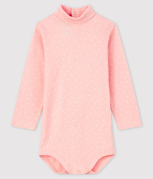 Lang&auml;rmeliger Baby-Body mit Rollkragen rosa/weiss