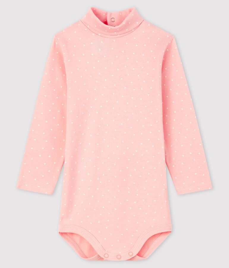 Lang&auml;rmeliger Baby-Body mit Rollkragen rosa/weiss